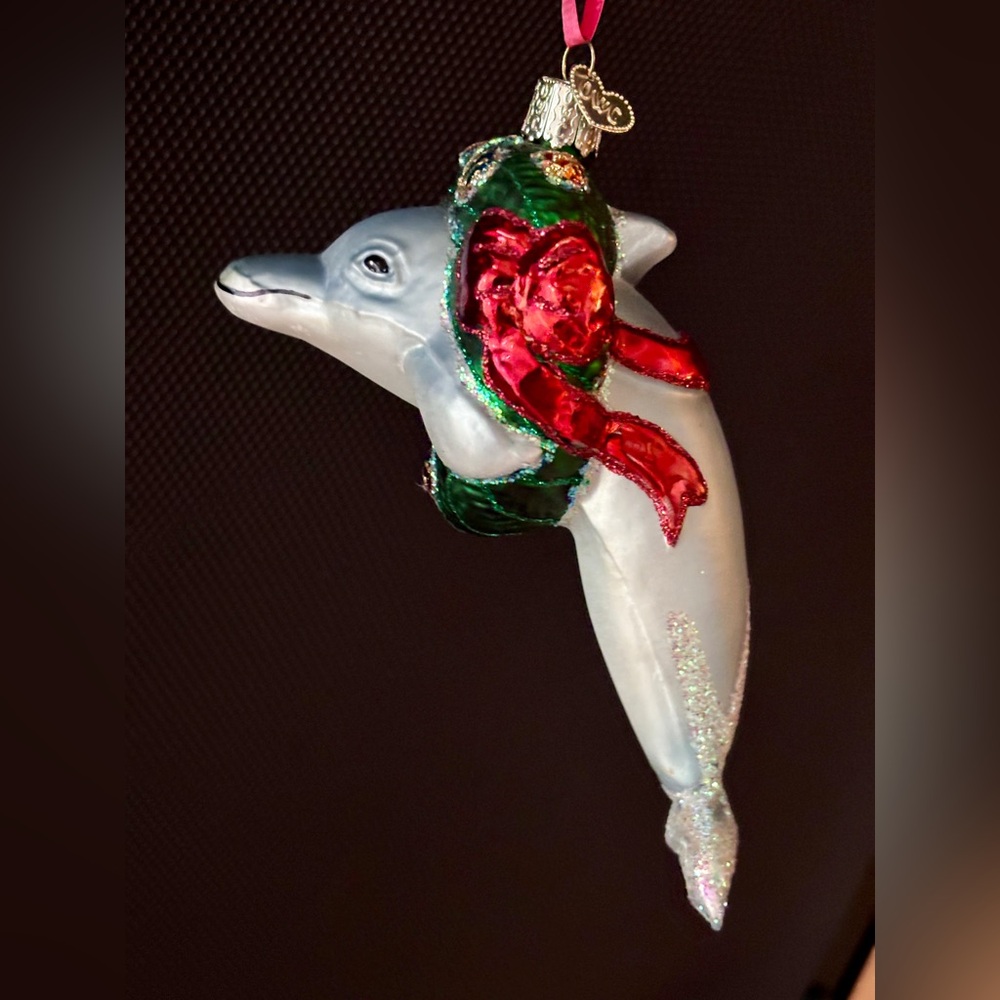 Christmas Dolphin Ornament by Old World Christmas. Blown Glass. Retired